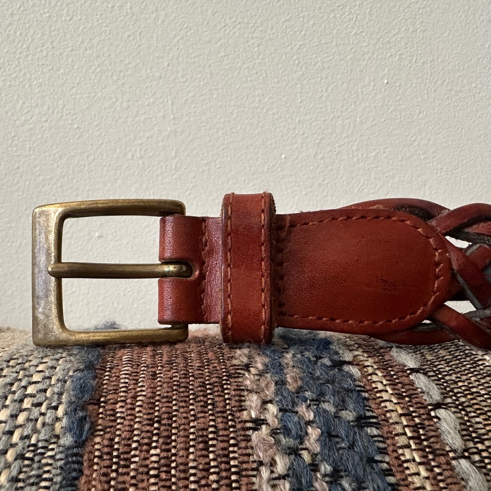 Fossil Brown Braided Leather Belt with Brass Buckle - Picture 3 of 5